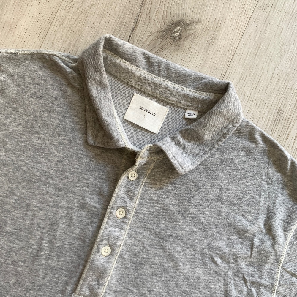 Billy Reid Mens Heather Grey Jersey Cotton Blend Short Sleeve Polo Shirt Large